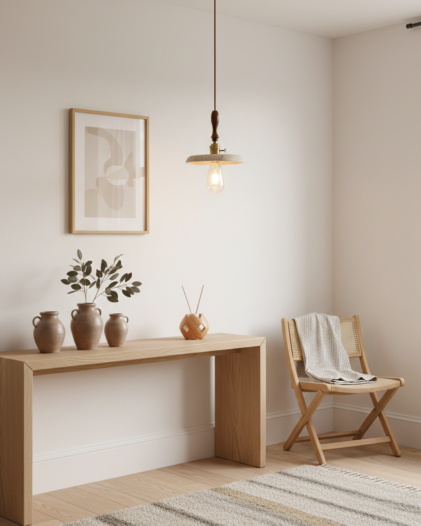 Seruine Travertin-Pendelleuchte in Beige