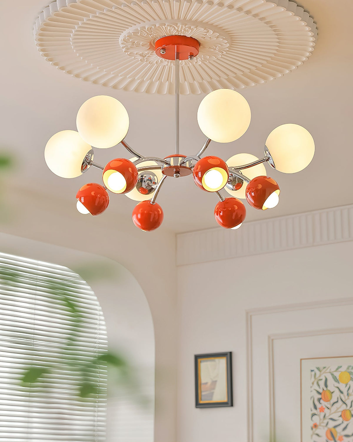 Noxiren Kronleuchter Chrome Rot Creme Kugel
