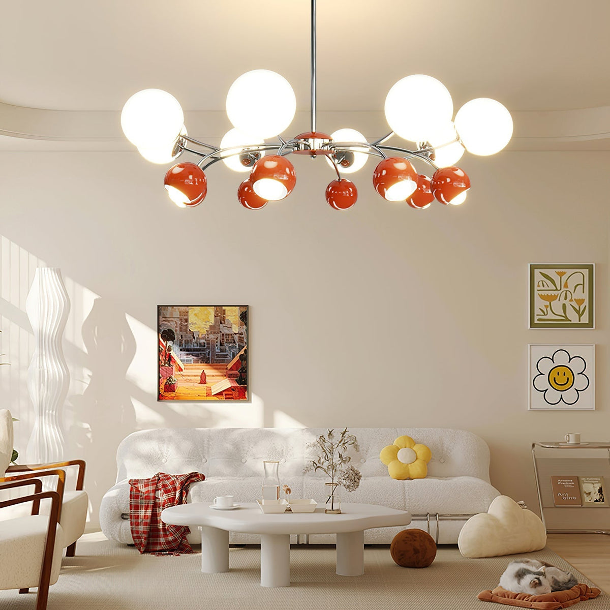 Noxiren Kronleuchter Chrome Rot Creme Kugel