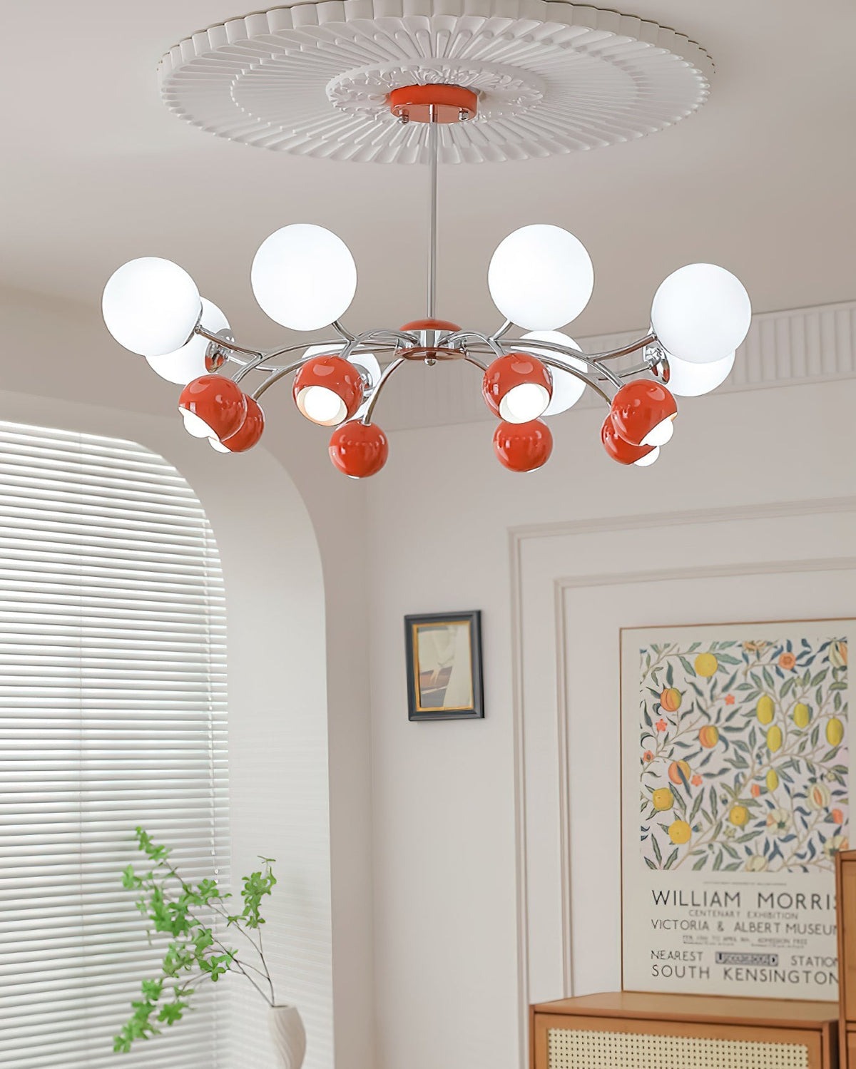 Noxiren Kronleuchter Chrome Rot Creme Kugel