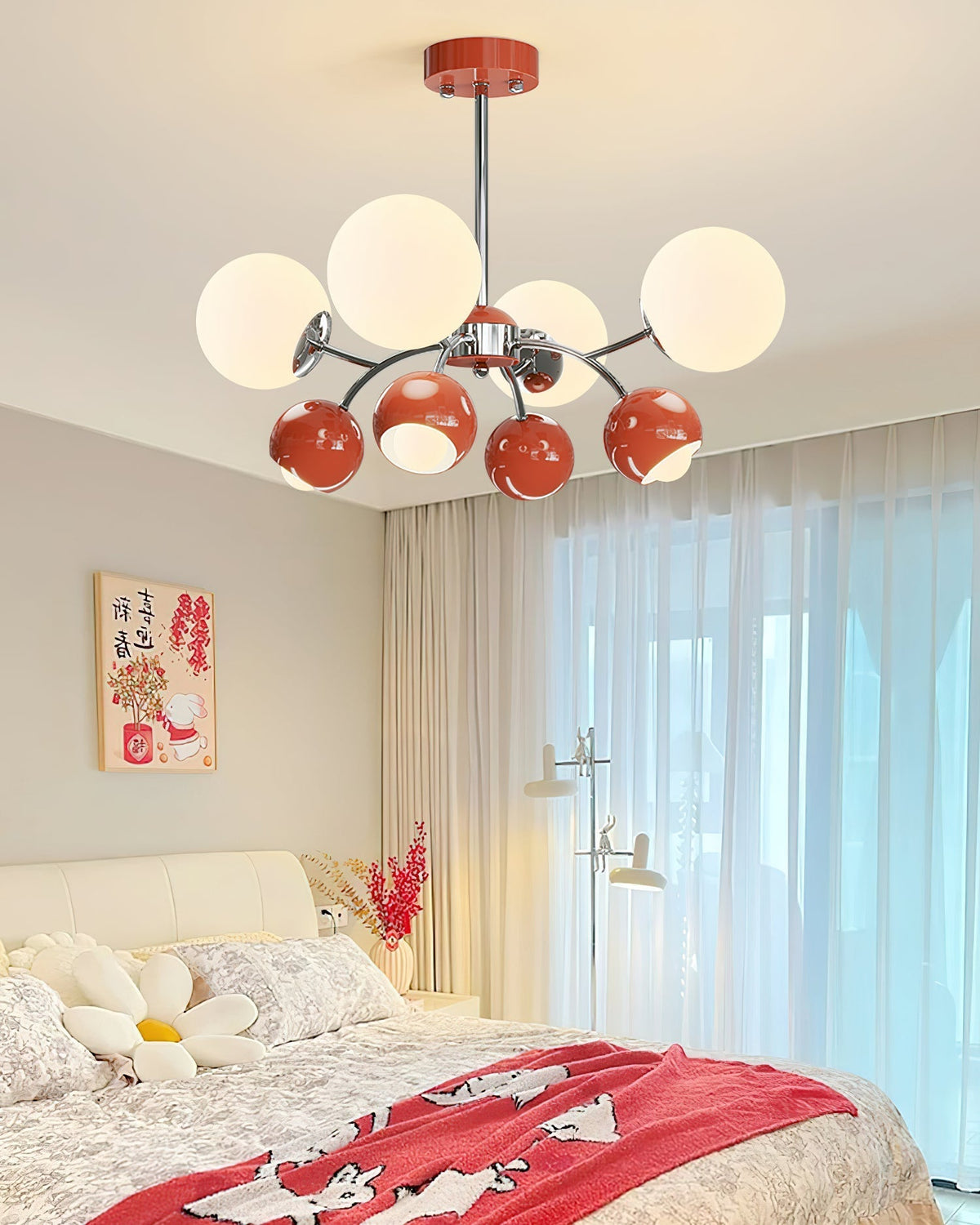 Noxiren Kronleuchter Chrome Rot Creme Kugel