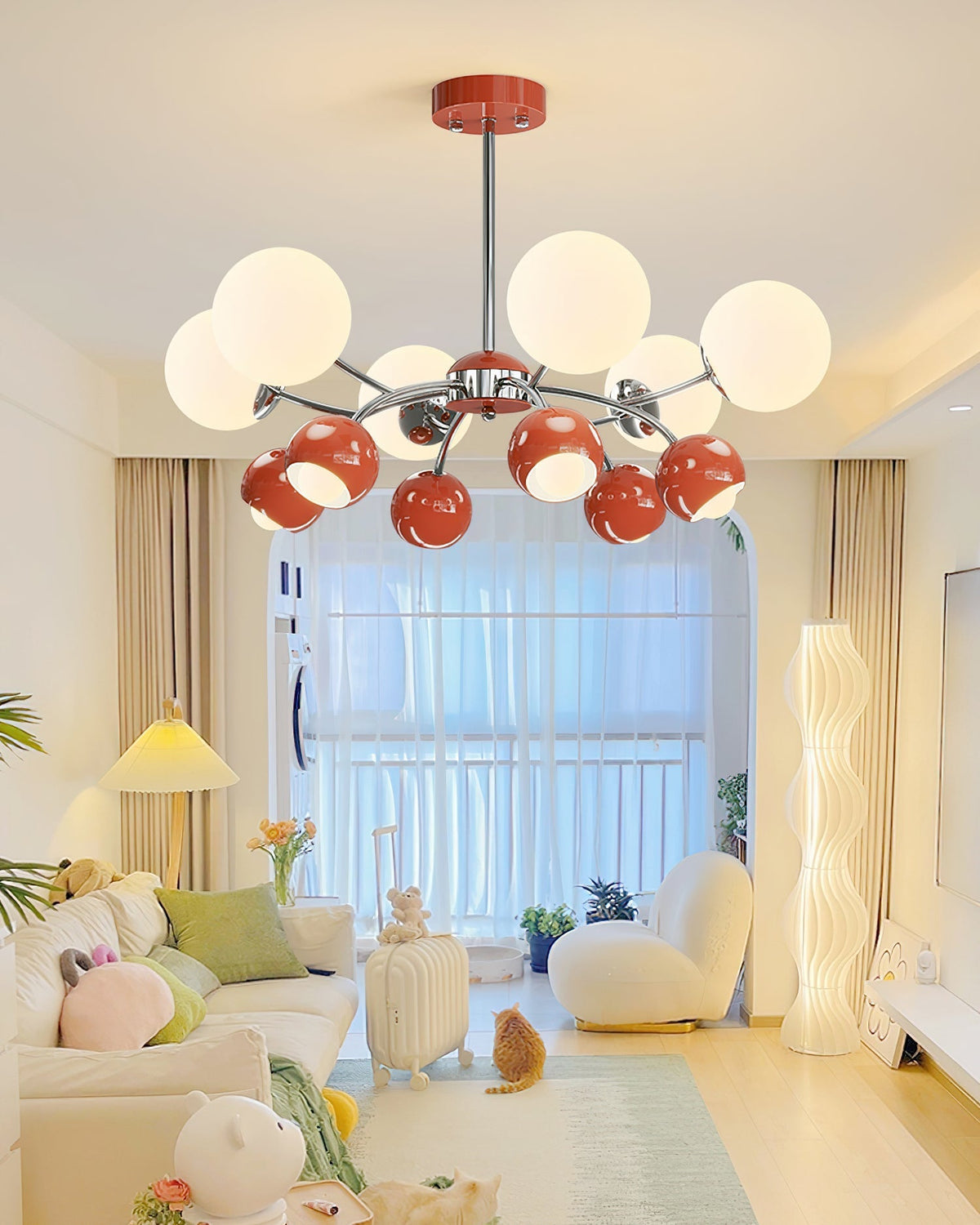 Noxiren Kronleuchter Chrome Rot Creme Kugel