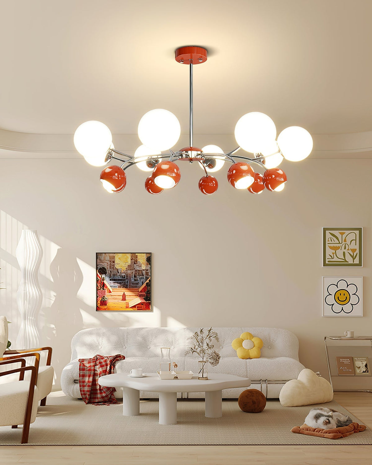 Noxiren Kronleuchter Chrome Rot Creme Kugel