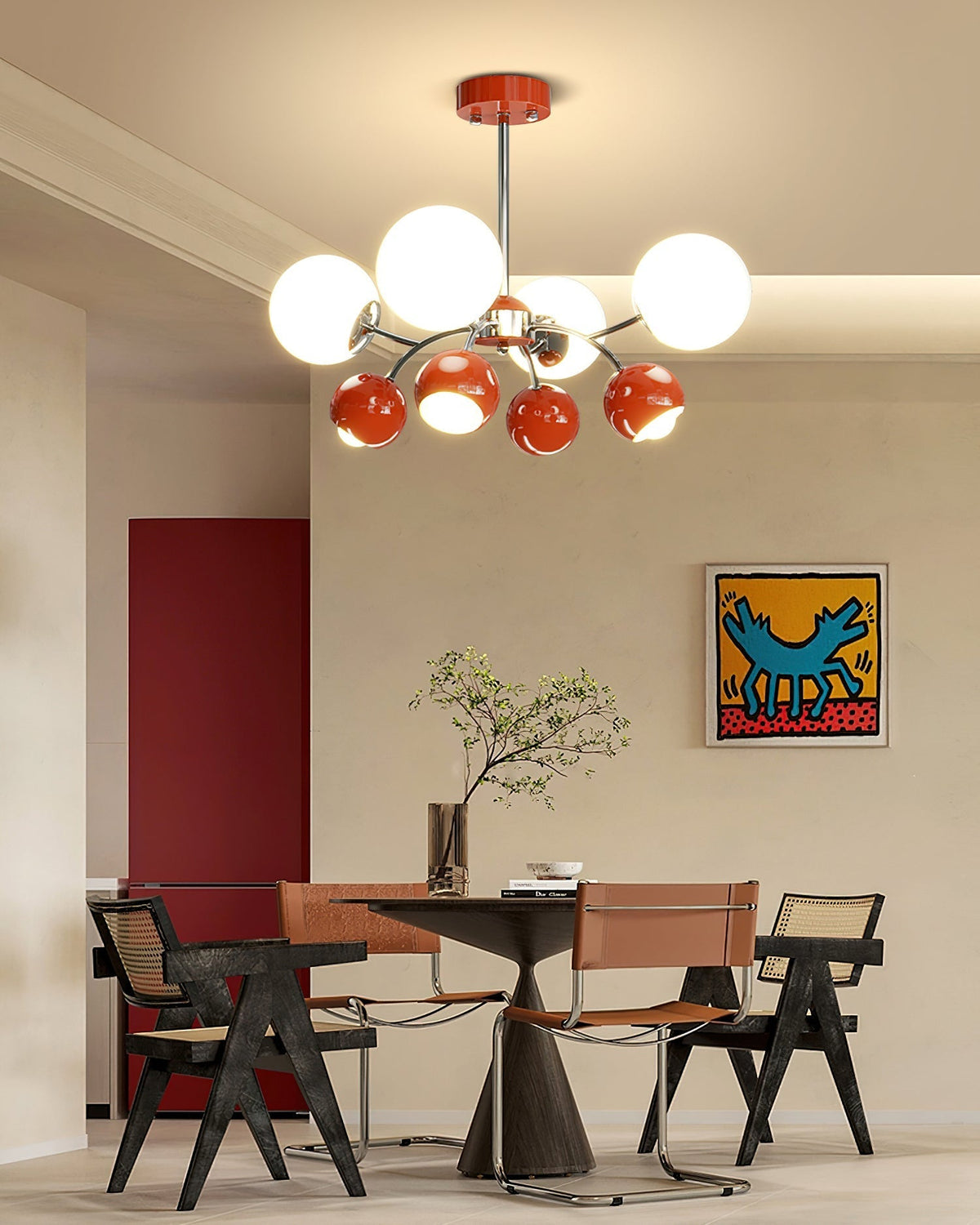 Noxiren Kronleuchter Chrome Rot Creme Kugel