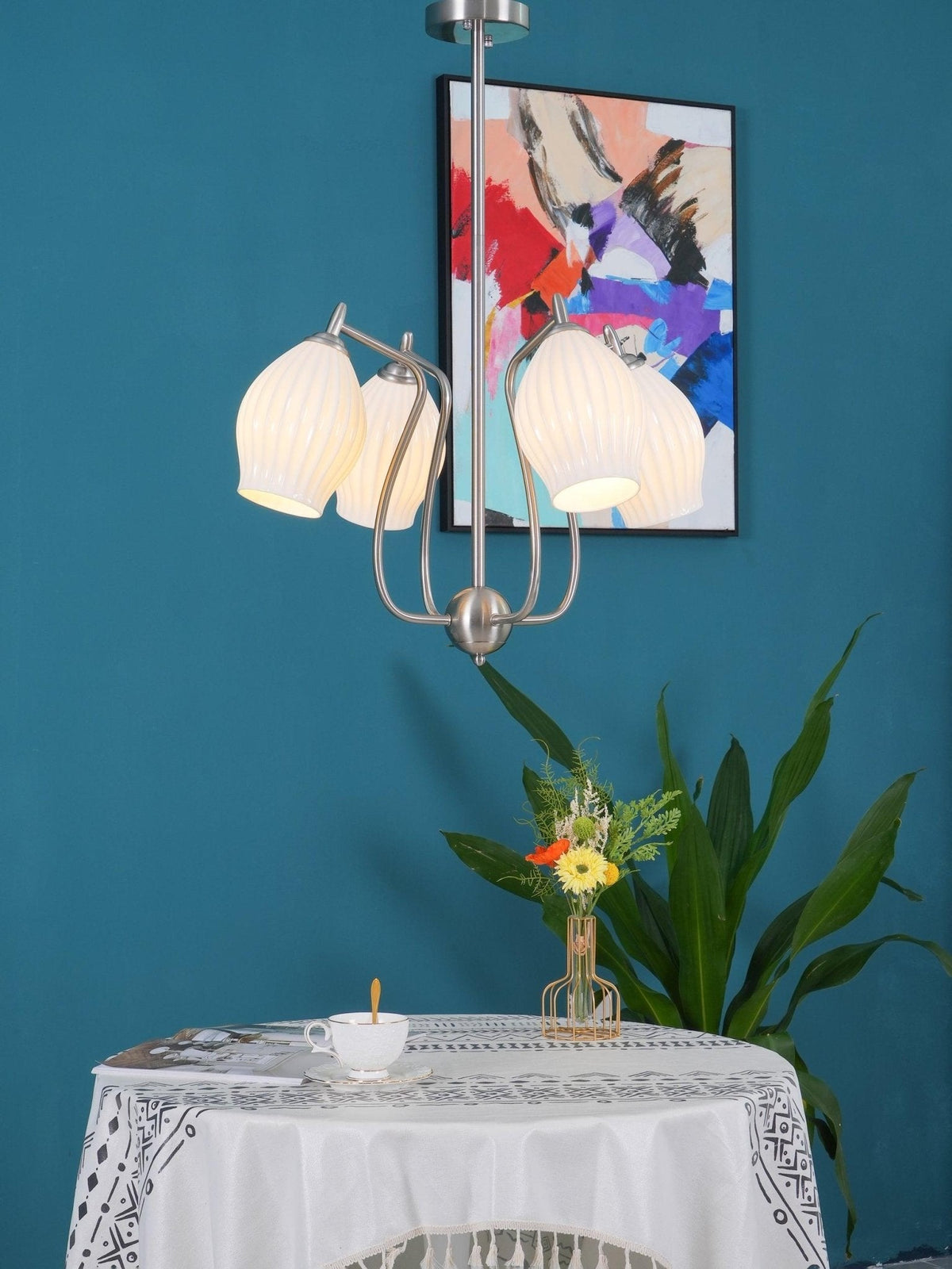Pravin Kronleuchter Keramik Rippen Skulptural Glas Elegant