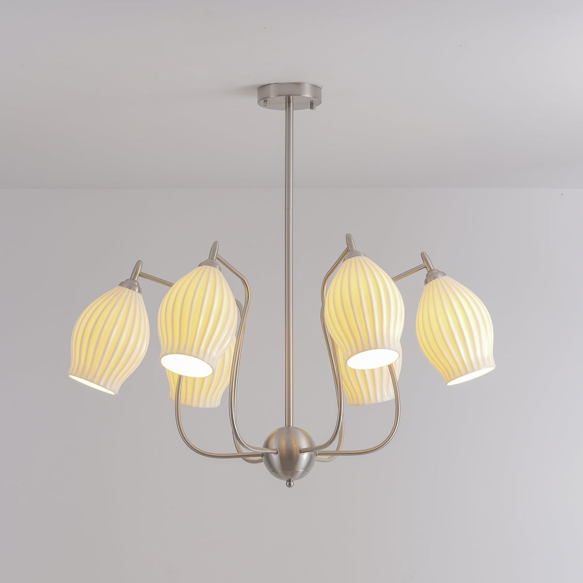 Pravin Kronleuchter Keramik Rippen Skulptural Glas Elegant