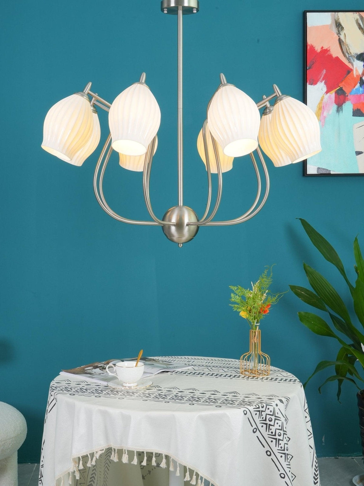 Pravin Kronleuchter Keramik Rippen Skulptural Glas Elegant