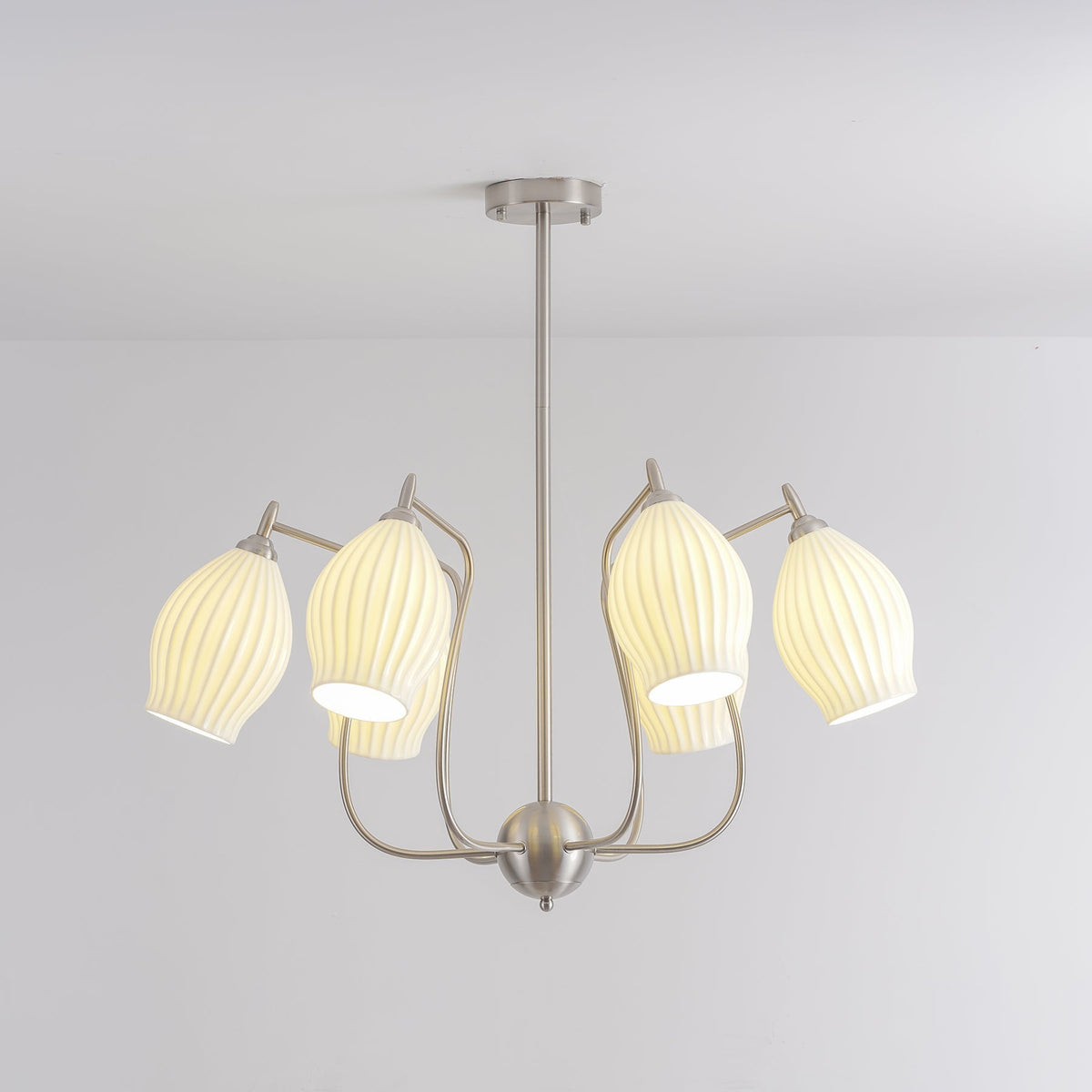 Pravin Kronleuchter Keramik Rippen Skulptural Glas Elegant