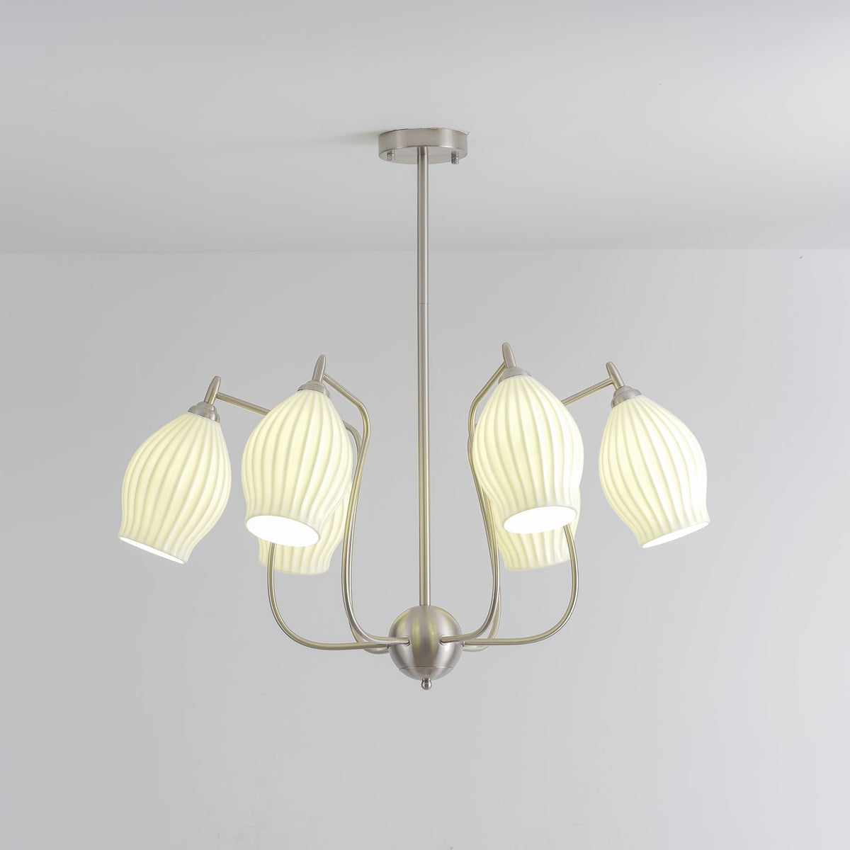 Pravin Kronleuchter Keramik Rippen Skulptural Glas Elegant