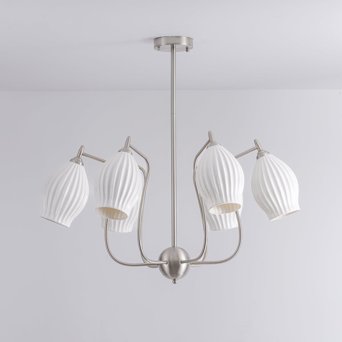 Pravin Kronleuchter Keramik Rippen Skulptural Glas Elegant
