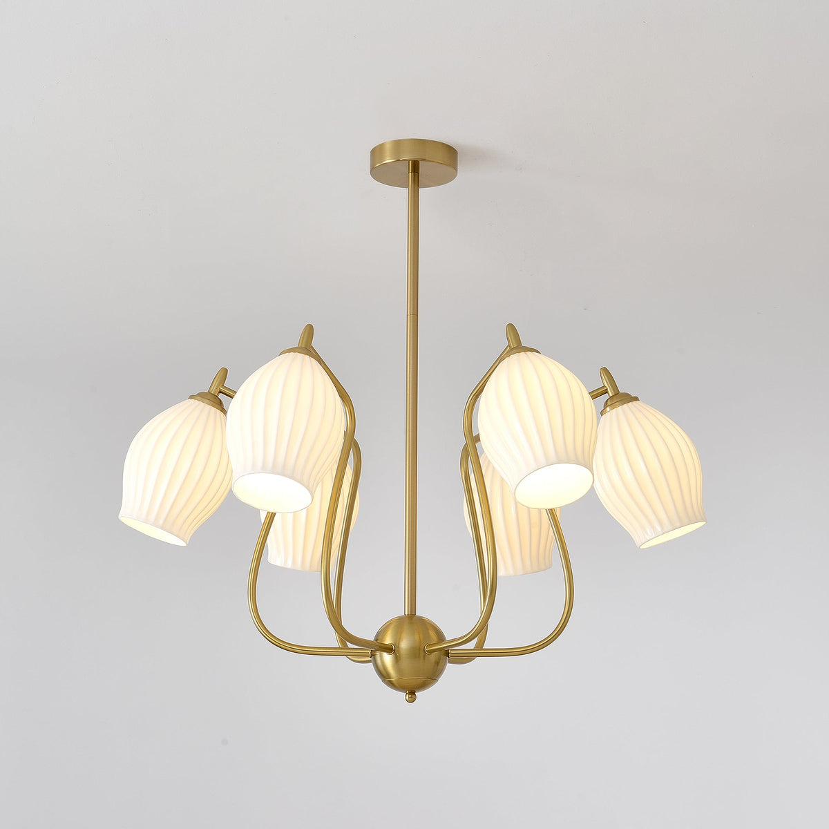 Pravin Kronleuchter Keramik Rippen Skulptural Glas Elegant