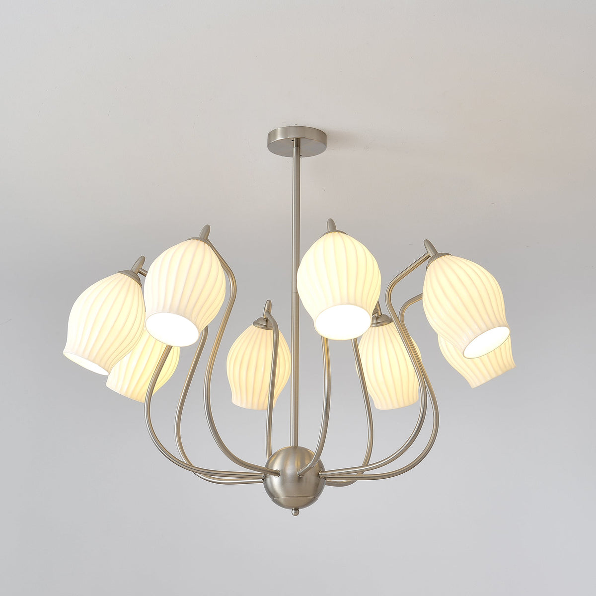 Pravin Kronleuchter Keramik Rippen Skulptural Glas Elegant