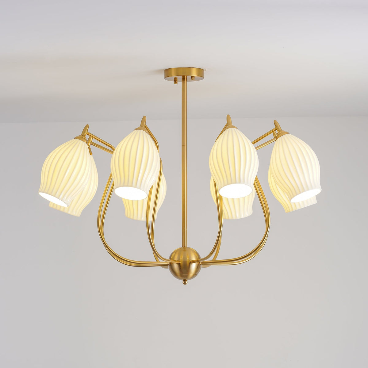 Pravin Kronleuchter Keramik Rippen Skulptural Glas Elegant
