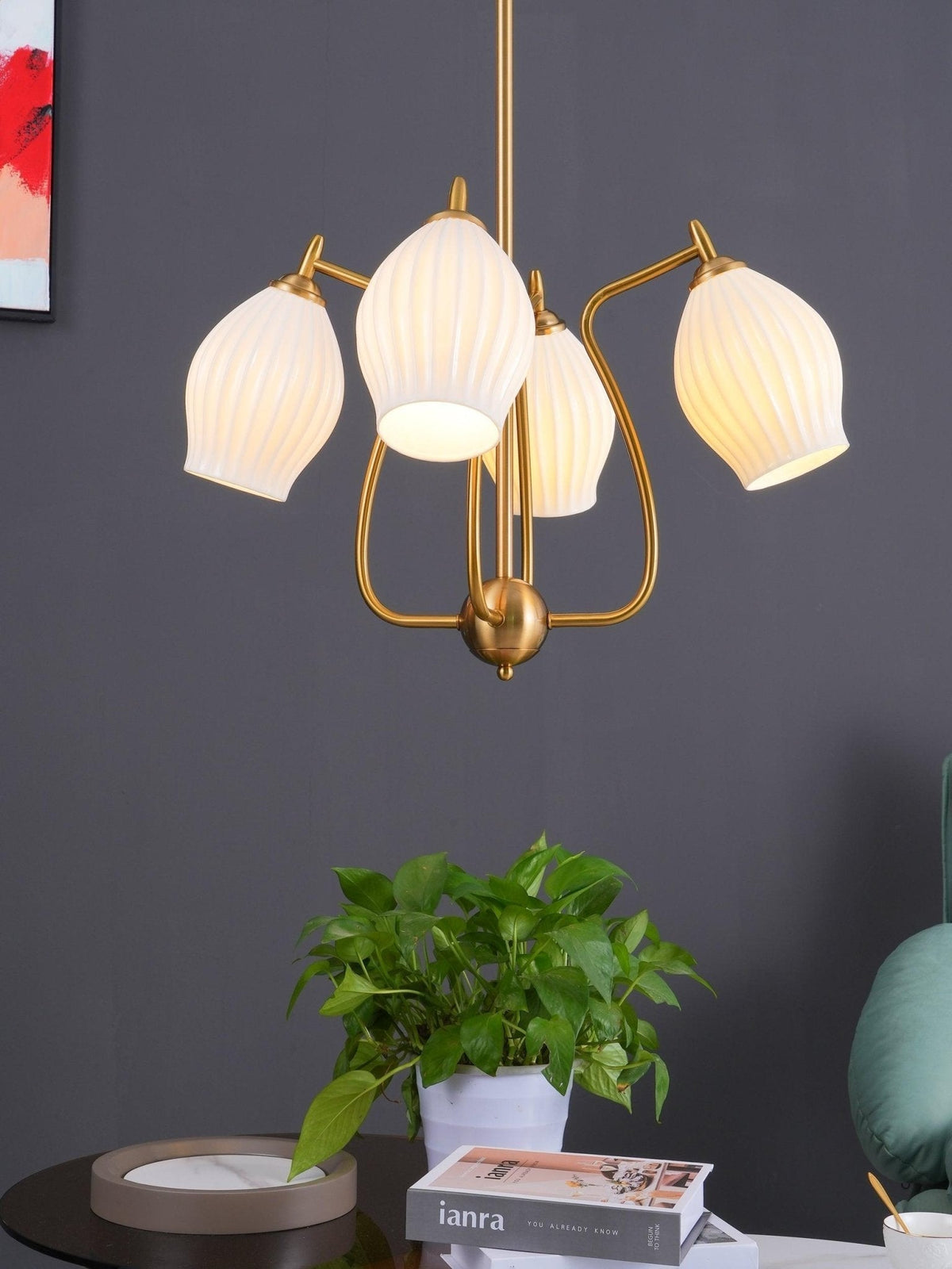 Pravin Kronleuchter Keramik Rippen Skulptural Glas Elegant