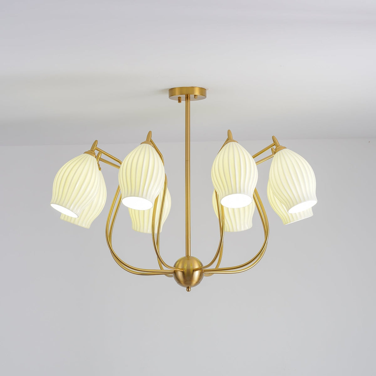 Pravin Kronleuchter Keramik Rippen Skulptural Glas Elegant