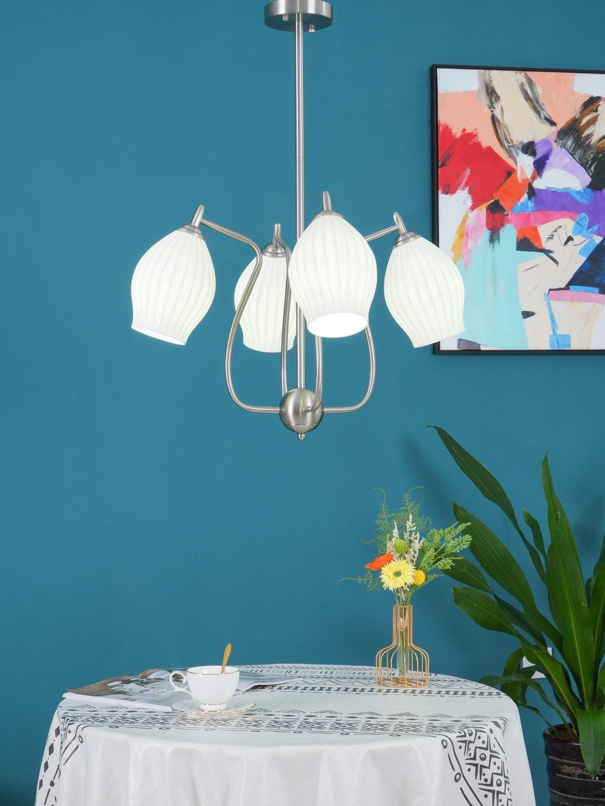 Pravin Kronleuchter Keramik Rippen Skulptural Glas Elegant