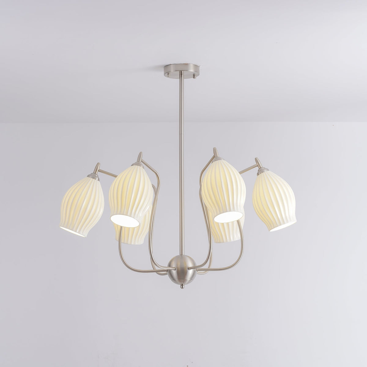 Pravin Kronleuchter Keramik Rippen Skulptural Glas Elegant