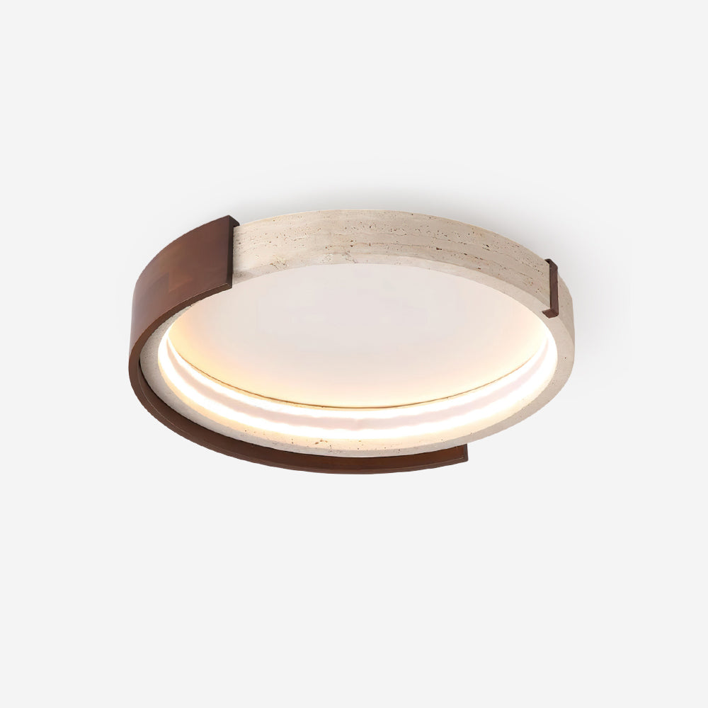 Noreleria Deckenleuchte Halo skulptural aus Travertin & Holz