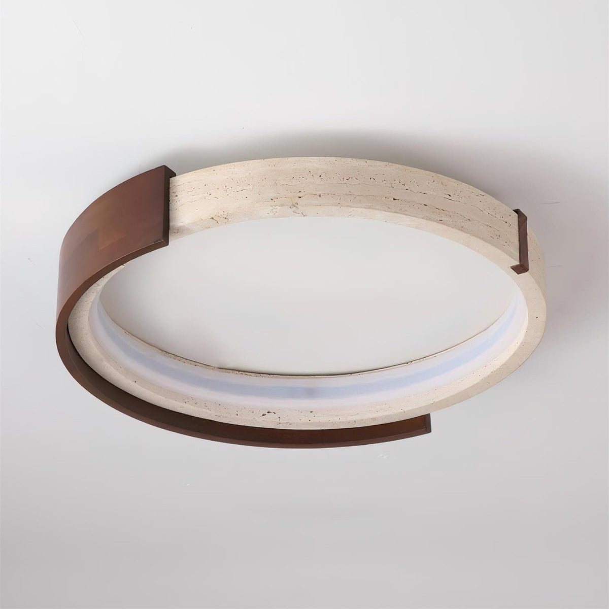Noreleria Deckenleuchte Halo skulptural aus Travertin & Holz