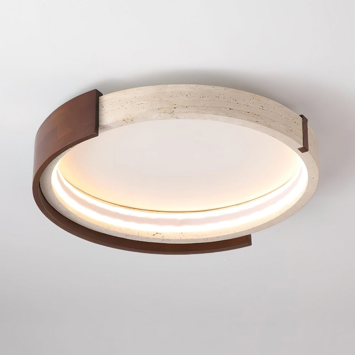 Noreleria Deckenleuchte Halo skulptural aus Travertin & Holz