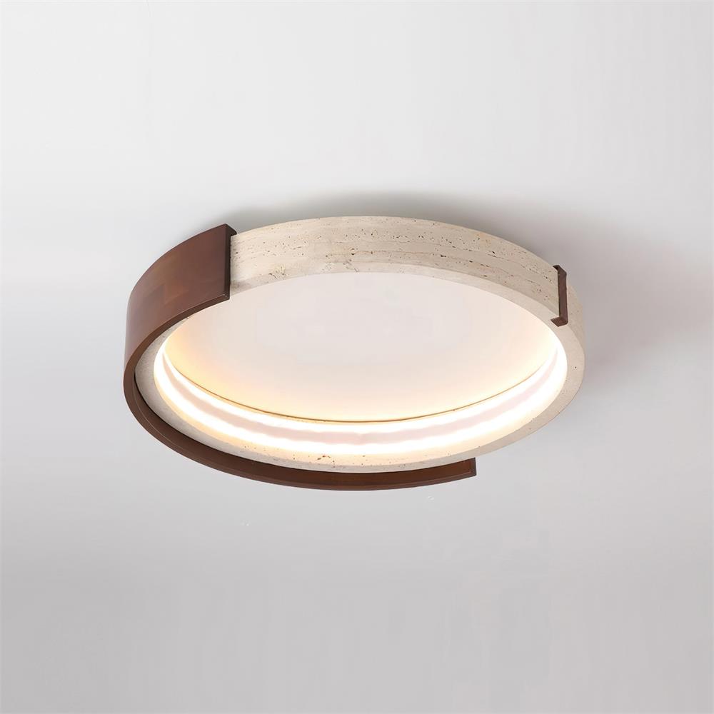 Noreleria Deckenleuchte Halo skulptural aus Travertin & Holz