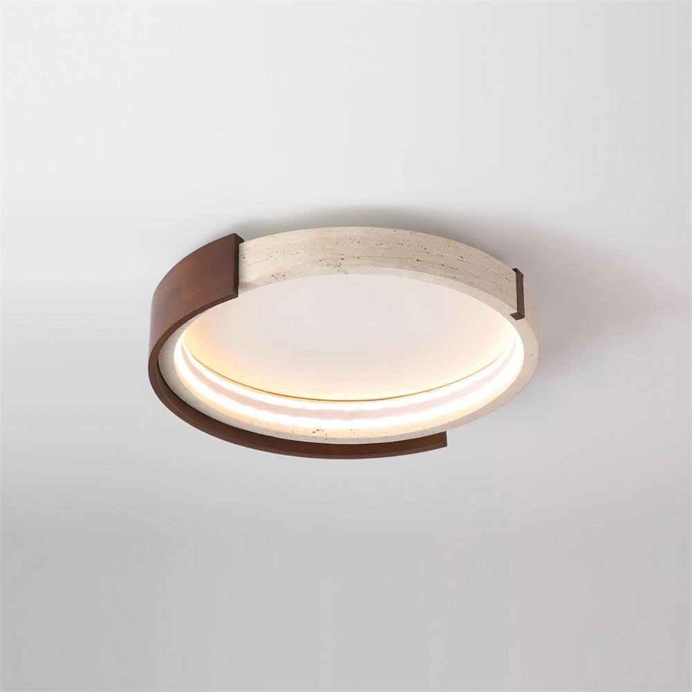 Noreleria Deckenleuchte Halo skulptural aus Travertin & Holz