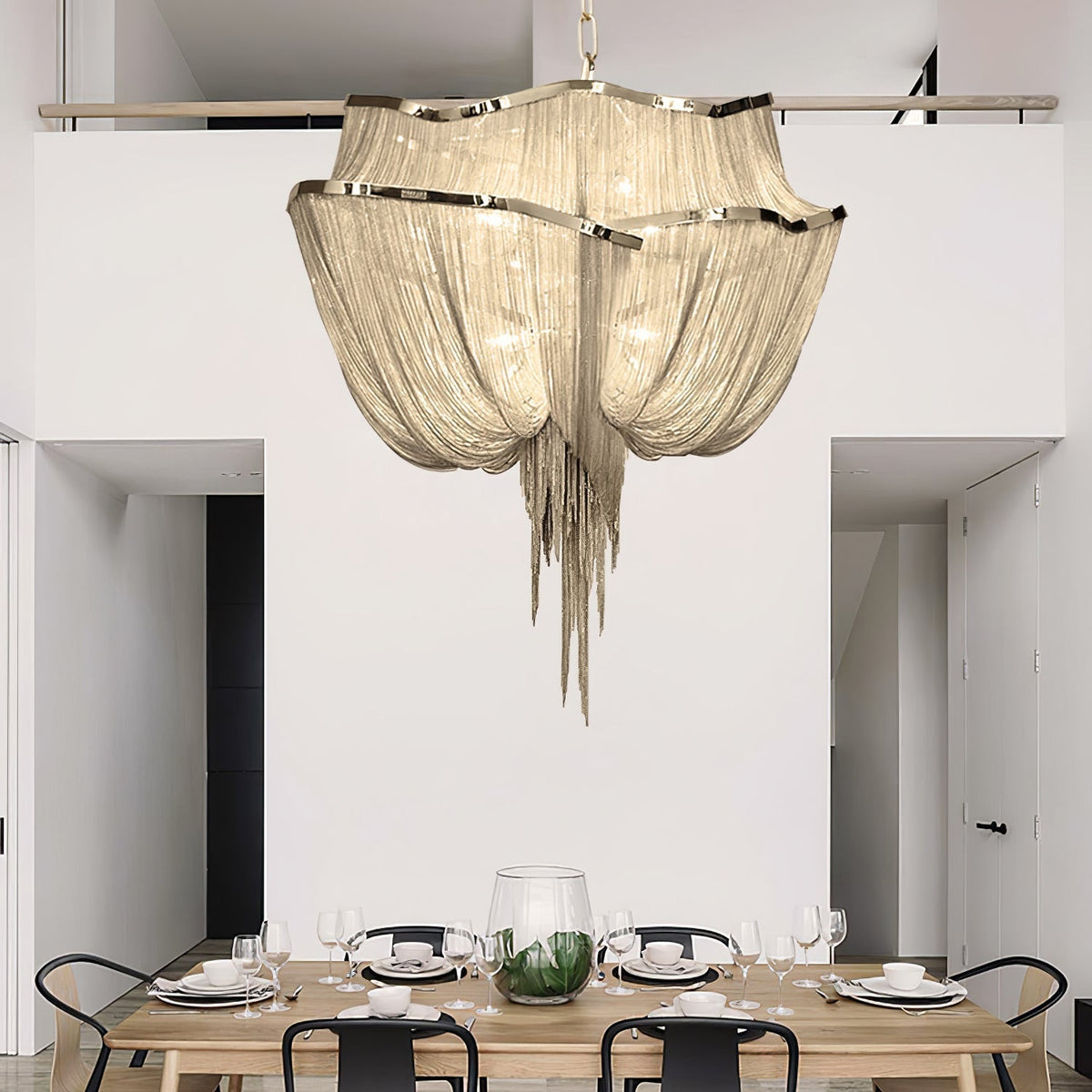 Ardelella Kronleuchter aus Aluminium mit Ketten in glänzendem Nickel