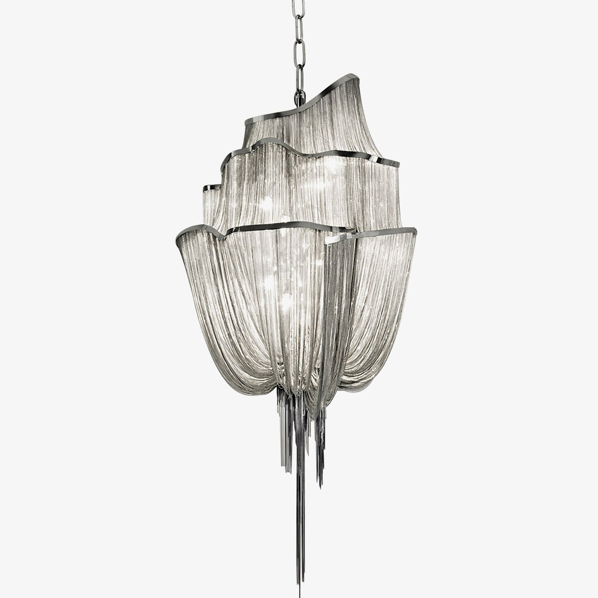 Ardelella Kronleuchter aus Aluminium mit Ketten in glänzendem Nickel