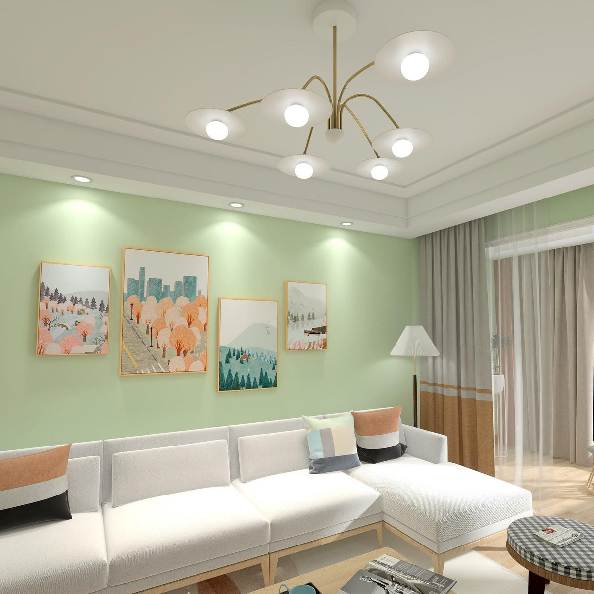 Lark Kronleuchter mit Art-Deco-inspiriertem Pilz-Aufsatz