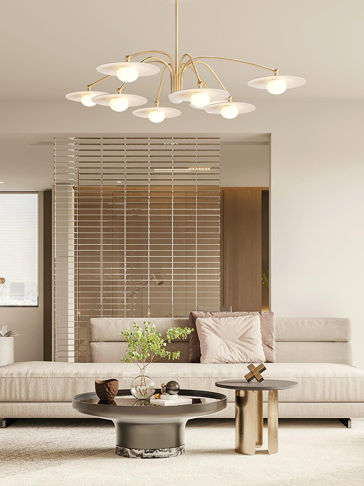 Lark Kronleuchter mit Art-Deco-inspiriertem Pilz-Aufsatz