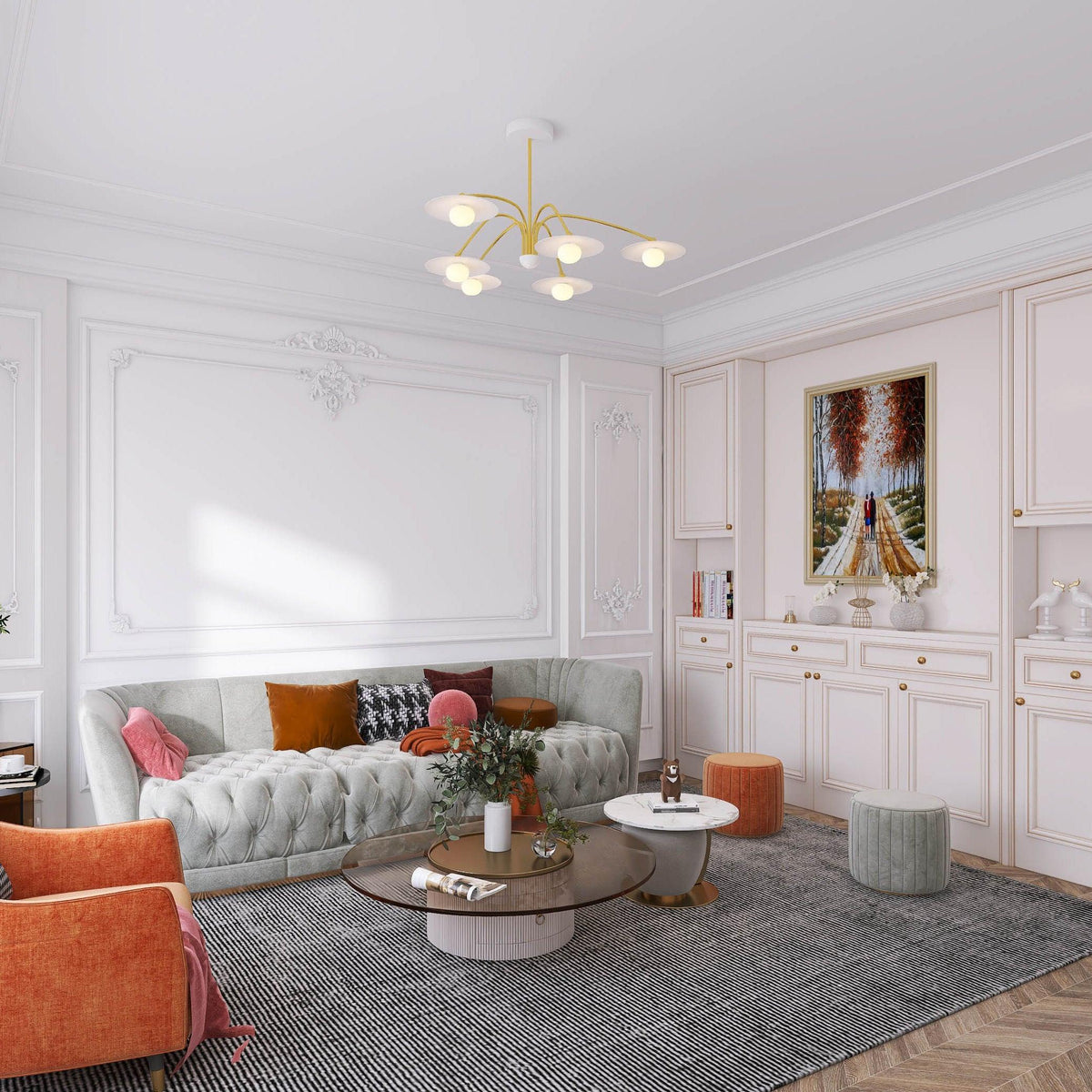 Lark Kronleuchter mit Art-Deco-inspiriertem Pilz-Aufsatz