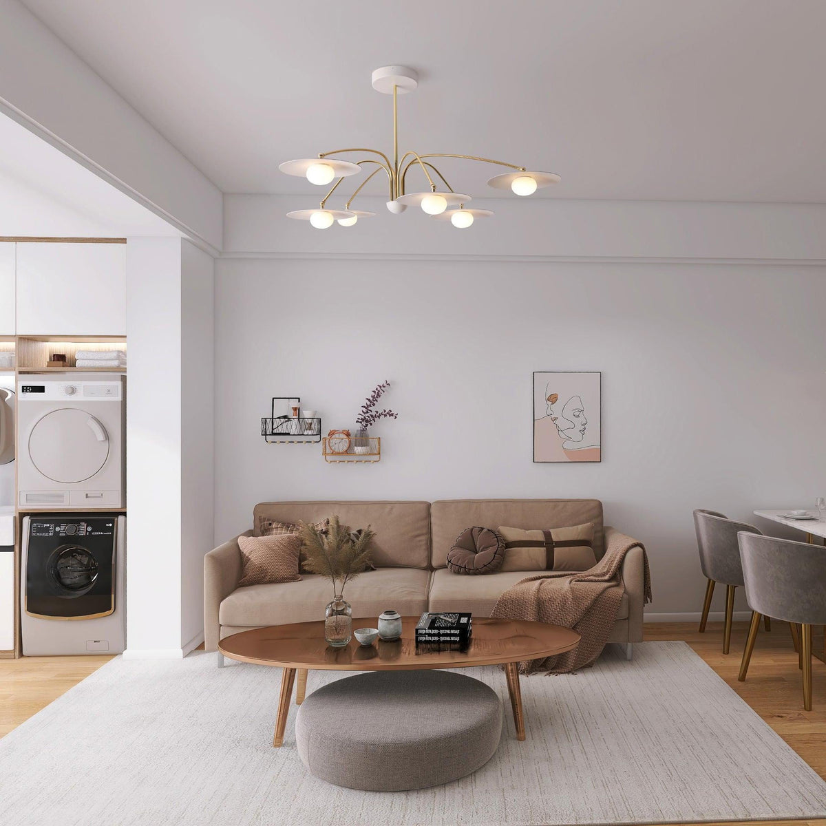 Lark Kronleuchter mit Art-Deco-inspiriertem Pilz-Aufsatz