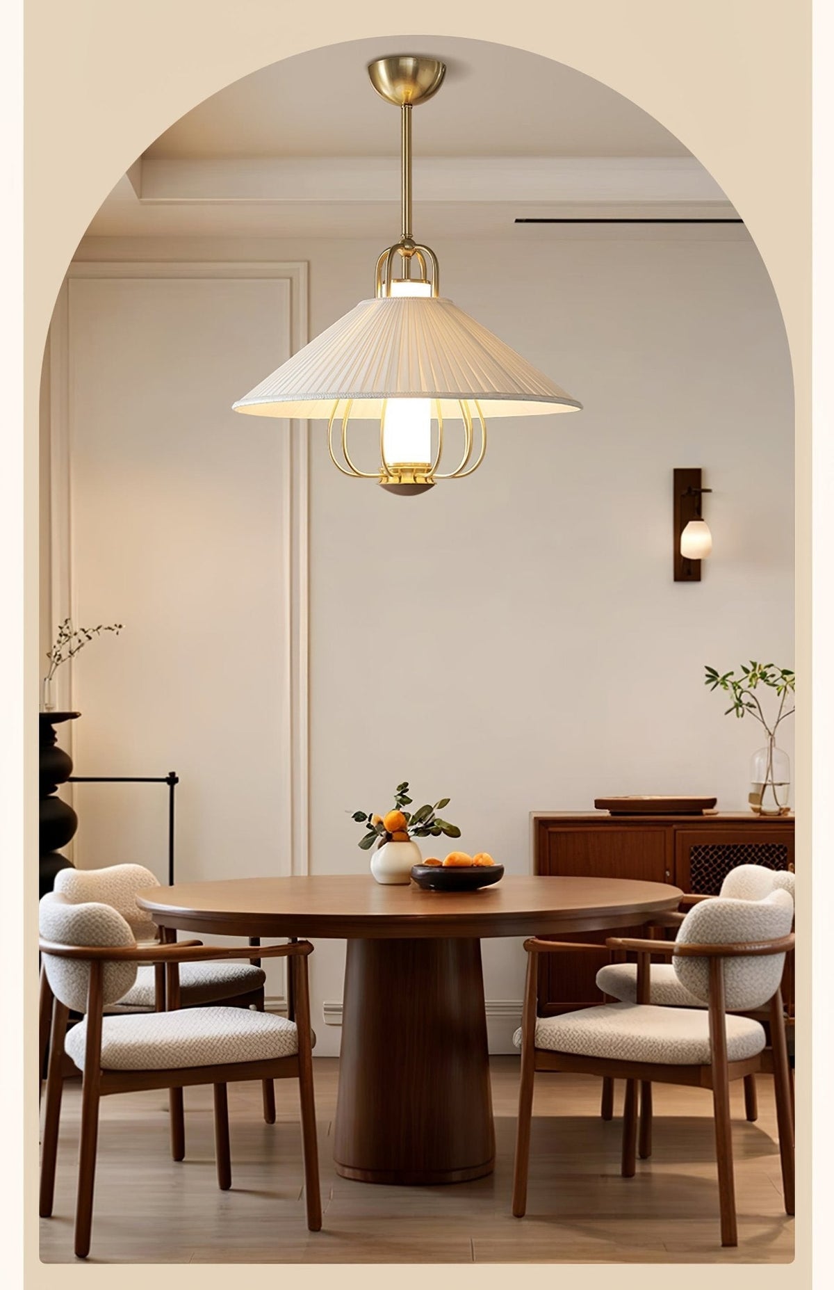 Solisiella Pendelleuchte Stoff Gold LED Essbereich