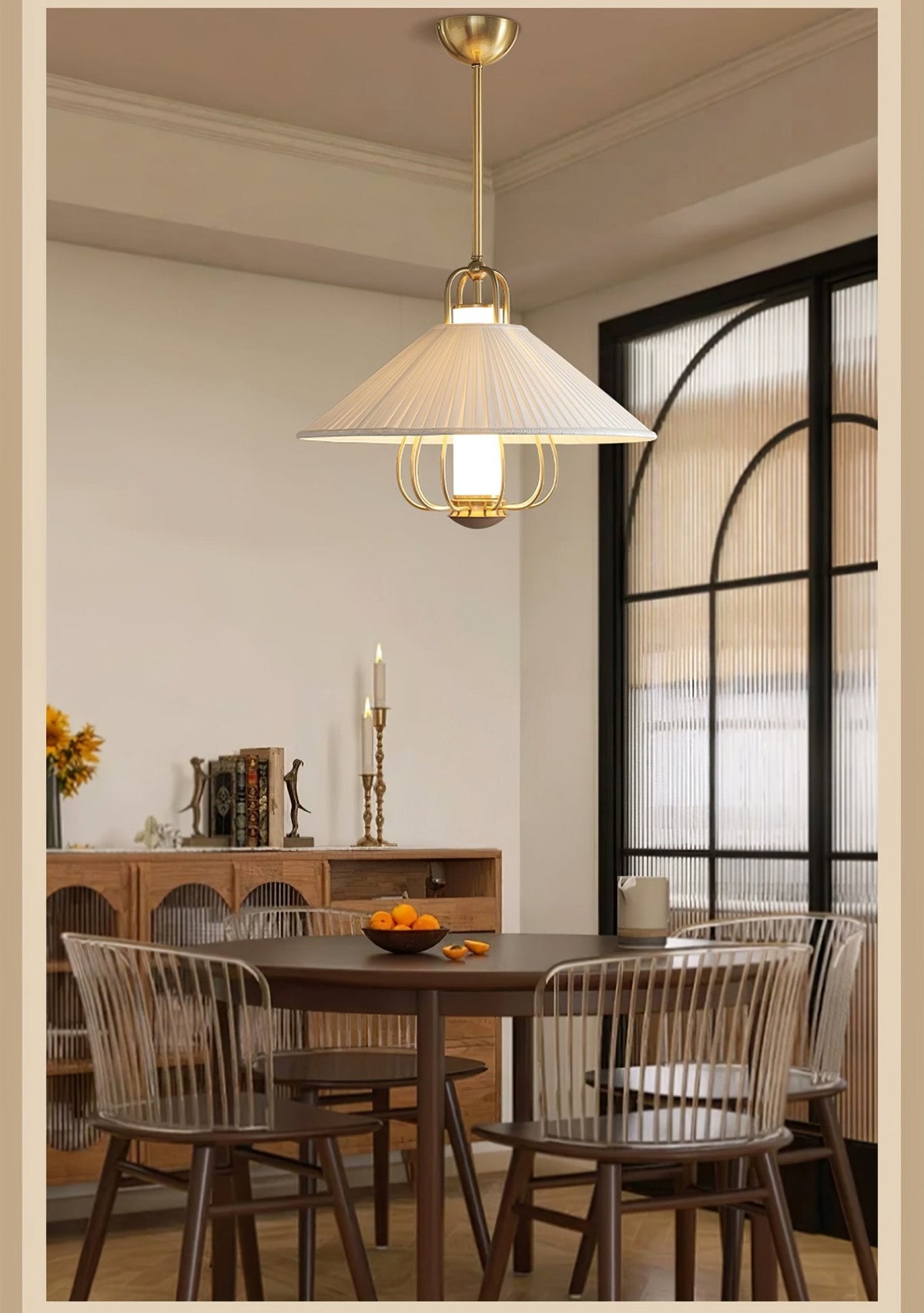 Solisiella Pendelleuchte Stoff Gold LED Essbereich