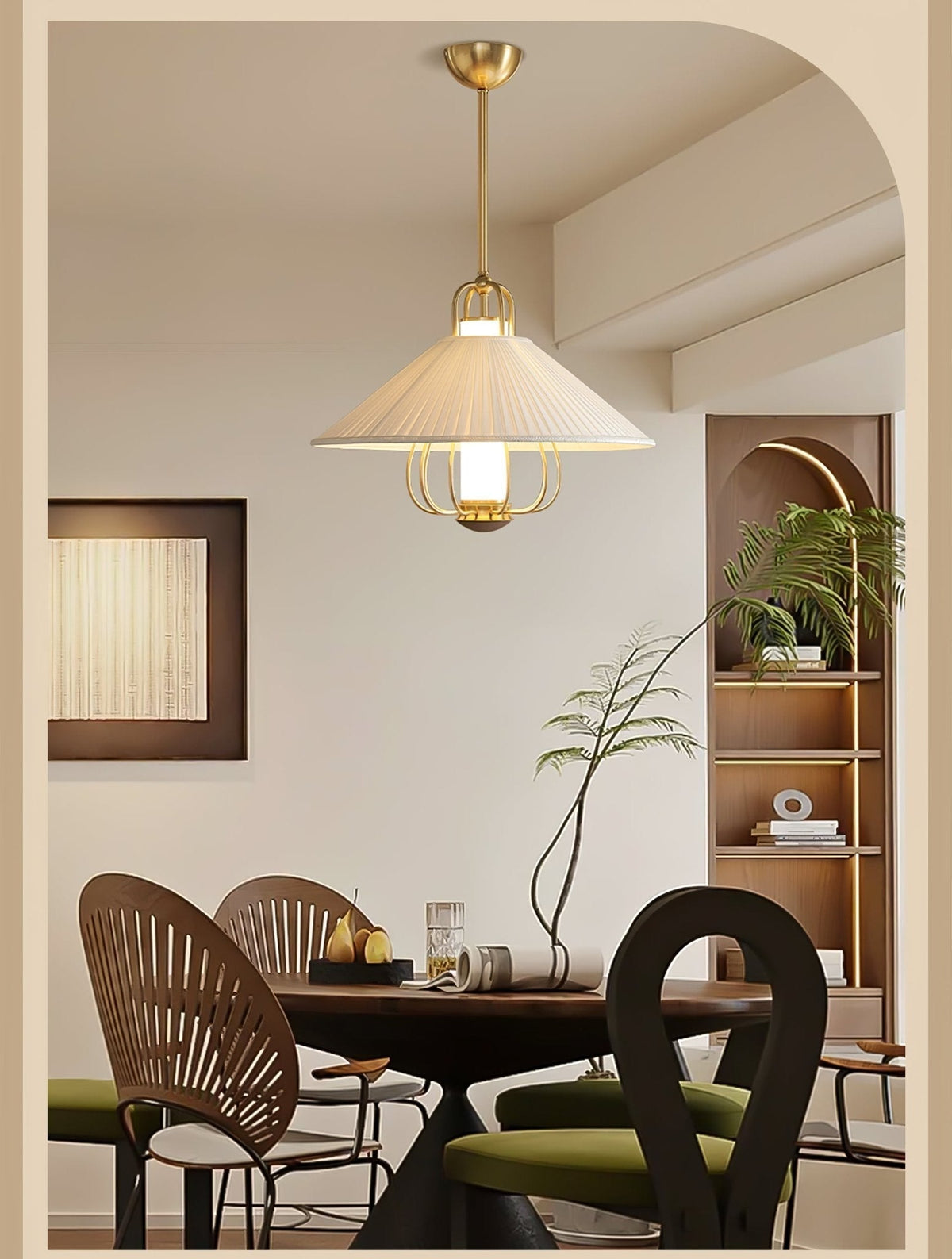 Solisiella Pendelleuchte Stoff Gold LED Essbereich