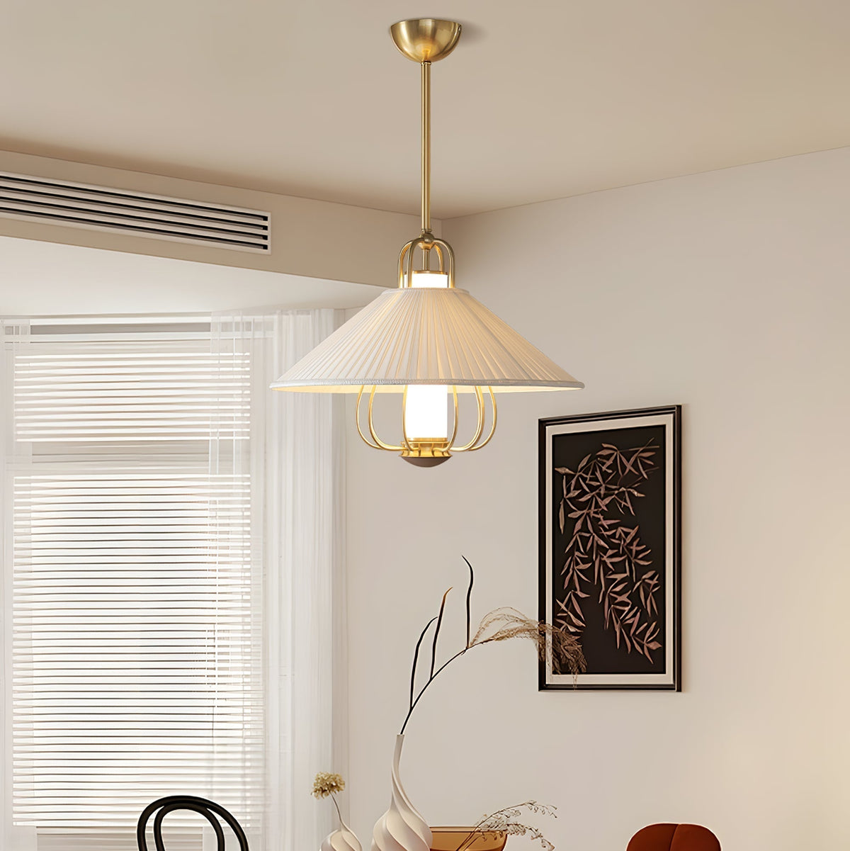 Solisiella Pendelleuchte Stoff Gold LED Essbereich