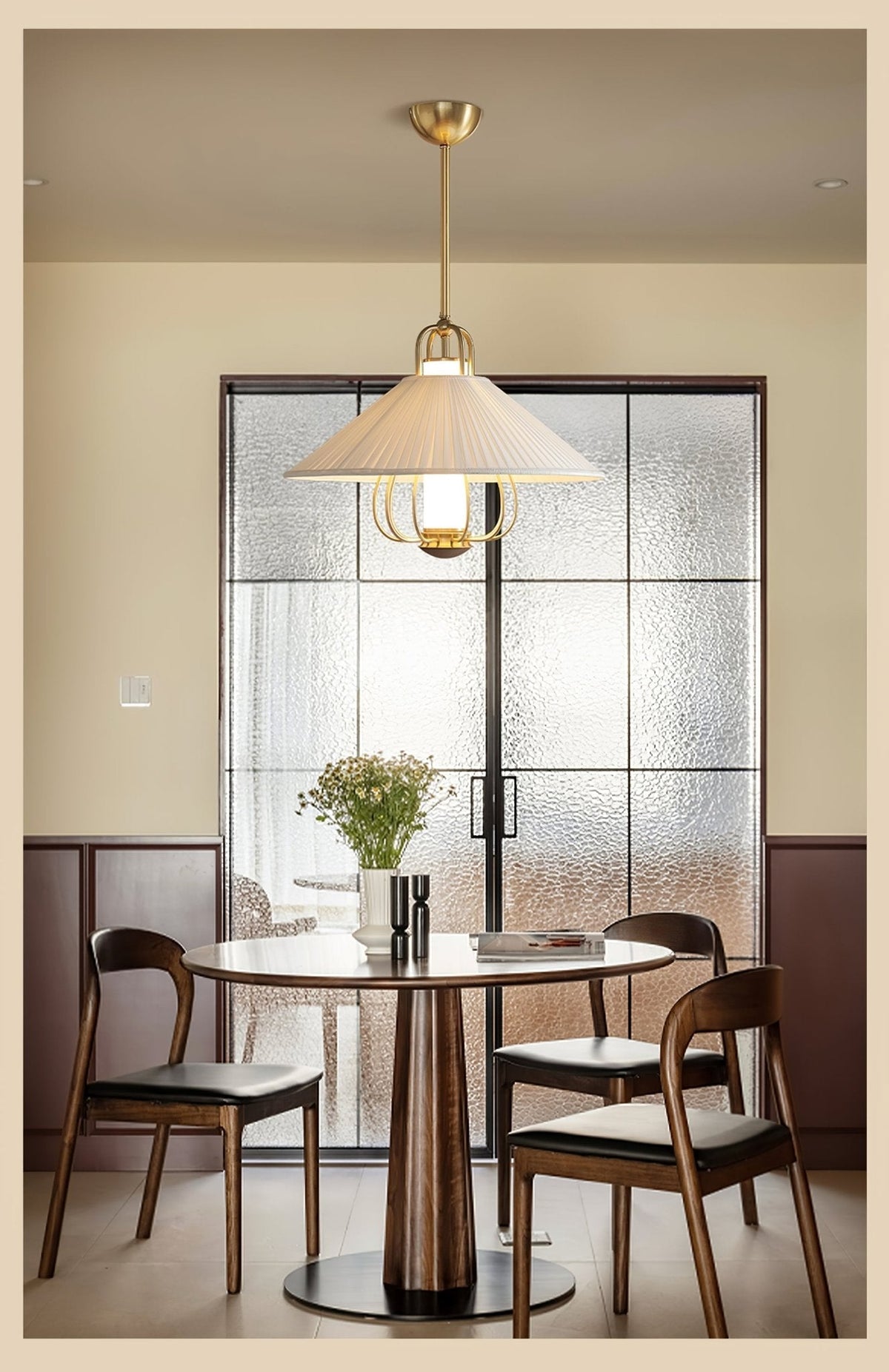 Solisiella Pendelleuchte Stoff Gold LED Essbereich