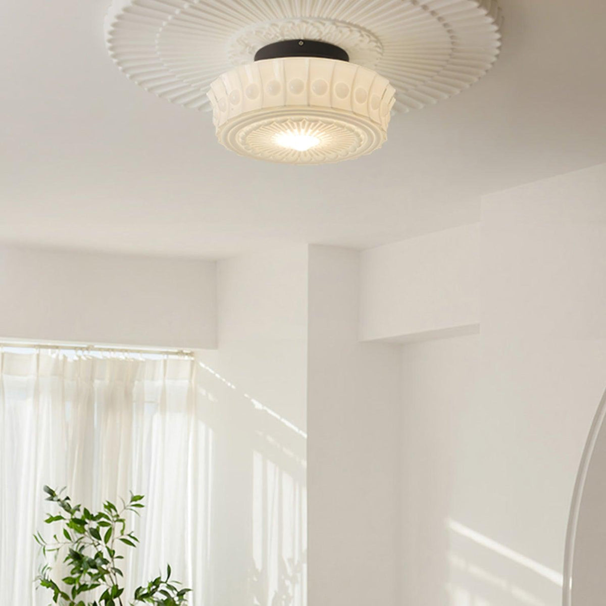 Veleraya Deckenleuchte Weiß Glas Blumenform für Wohnzimmer