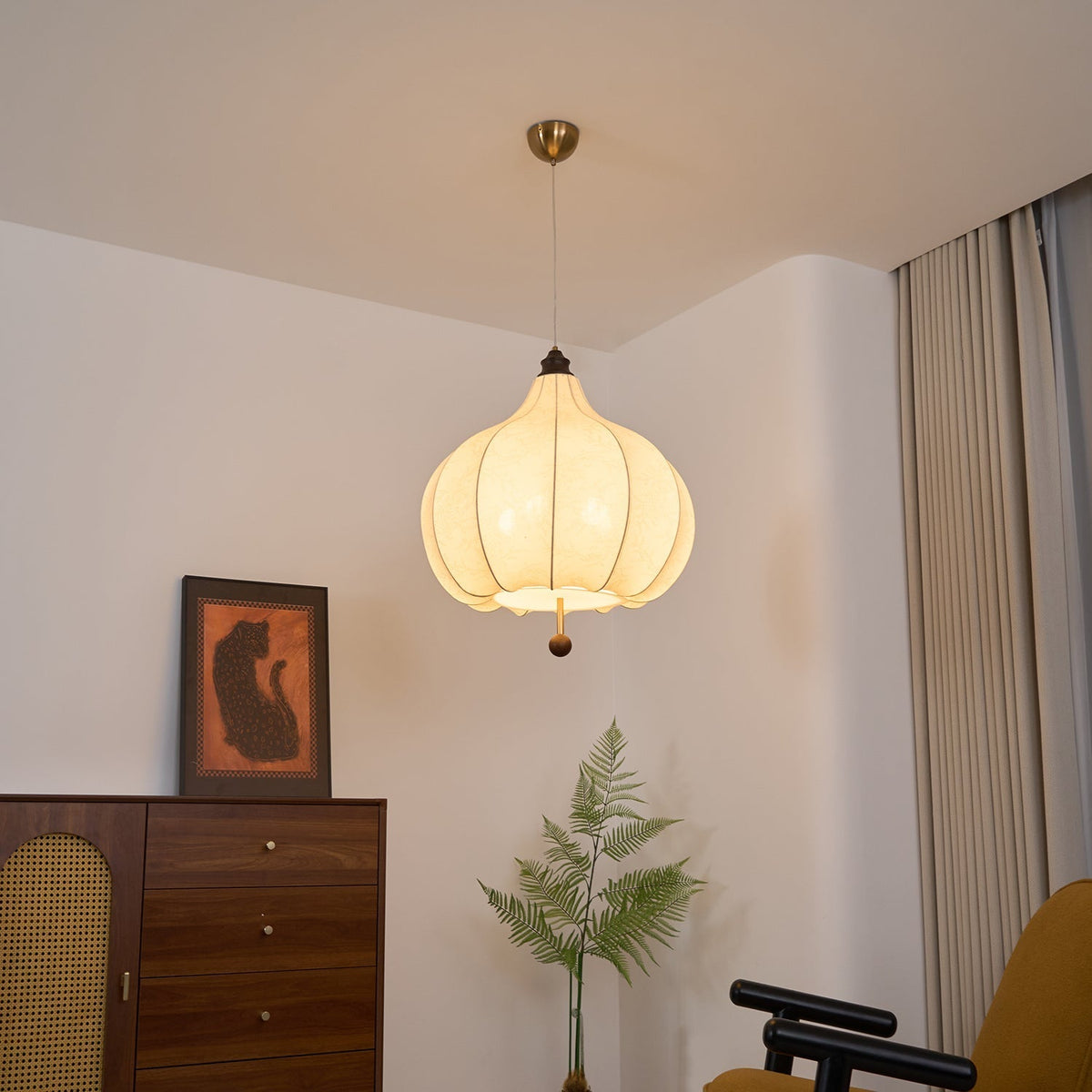 Sylerielle Pendelleuchte aus Stoff und Holz