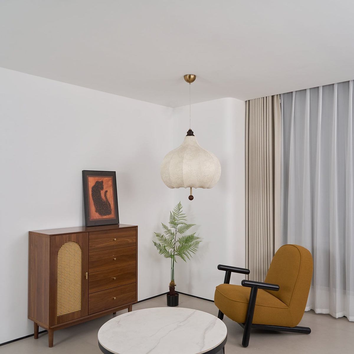 Sylerielle Pendelleuchte aus Stoff und Holz