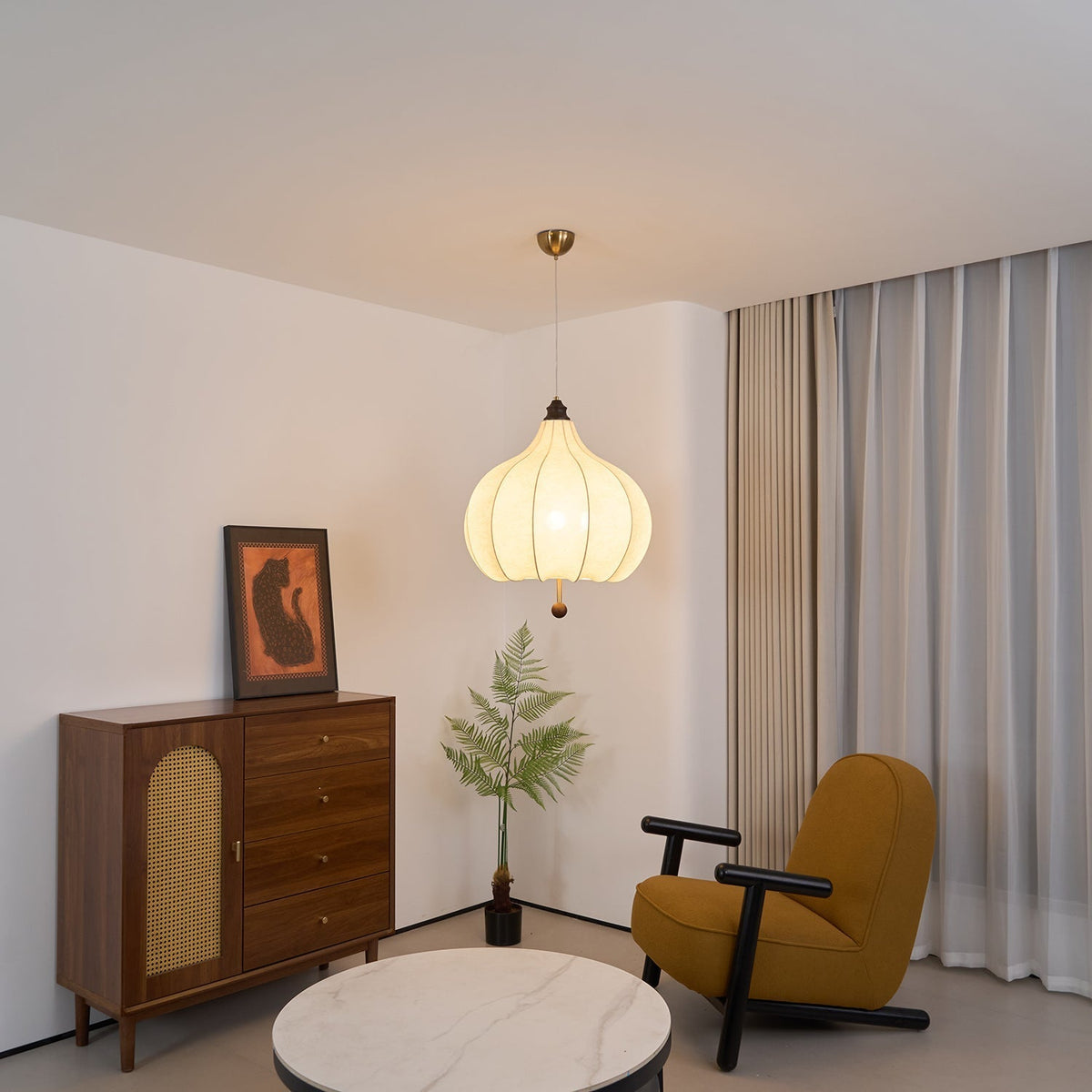 Sylerielle Pendelleuchte aus Stoff und Holz