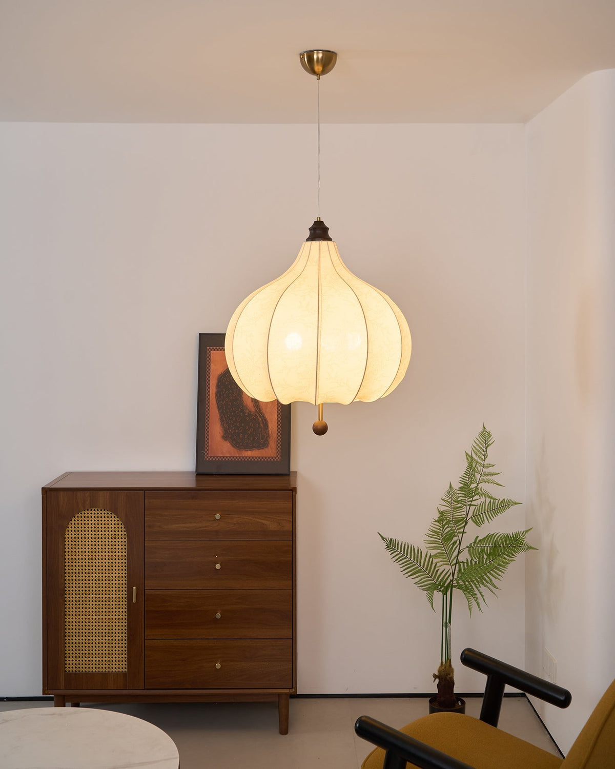 Sylerielle Pendelleuchte aus Stoff und Holz