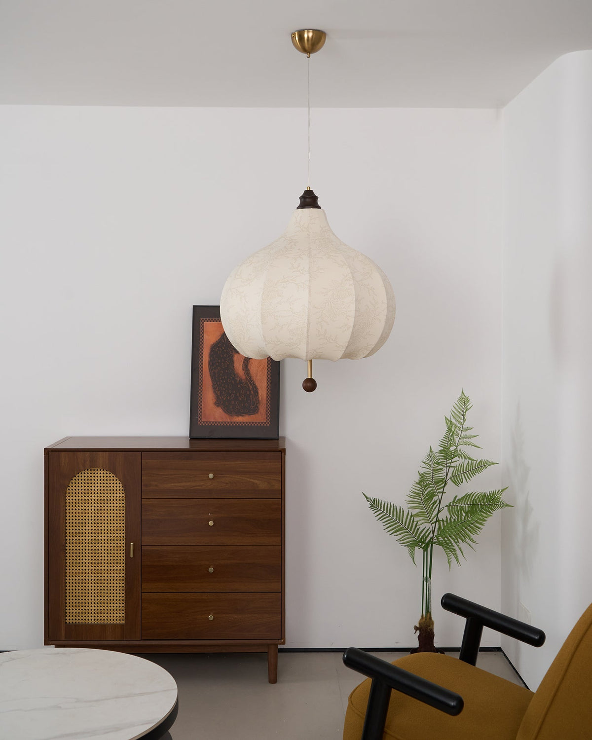 Sylerielle Pendelleuchte aus Stoff und Holz