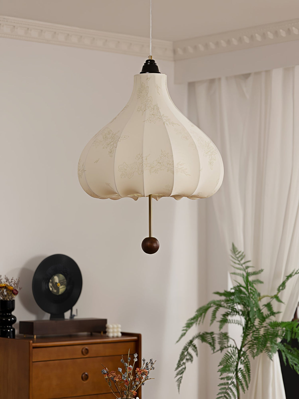 Sylerielle Pendelleuchte aus Stoff und Holz