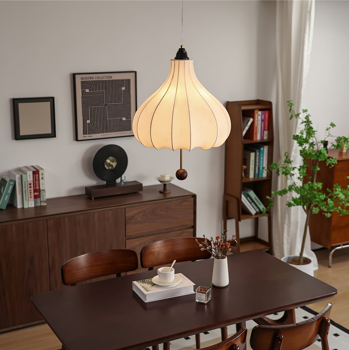 Sylerielle Pendelleuchte aus Stoff und Holz