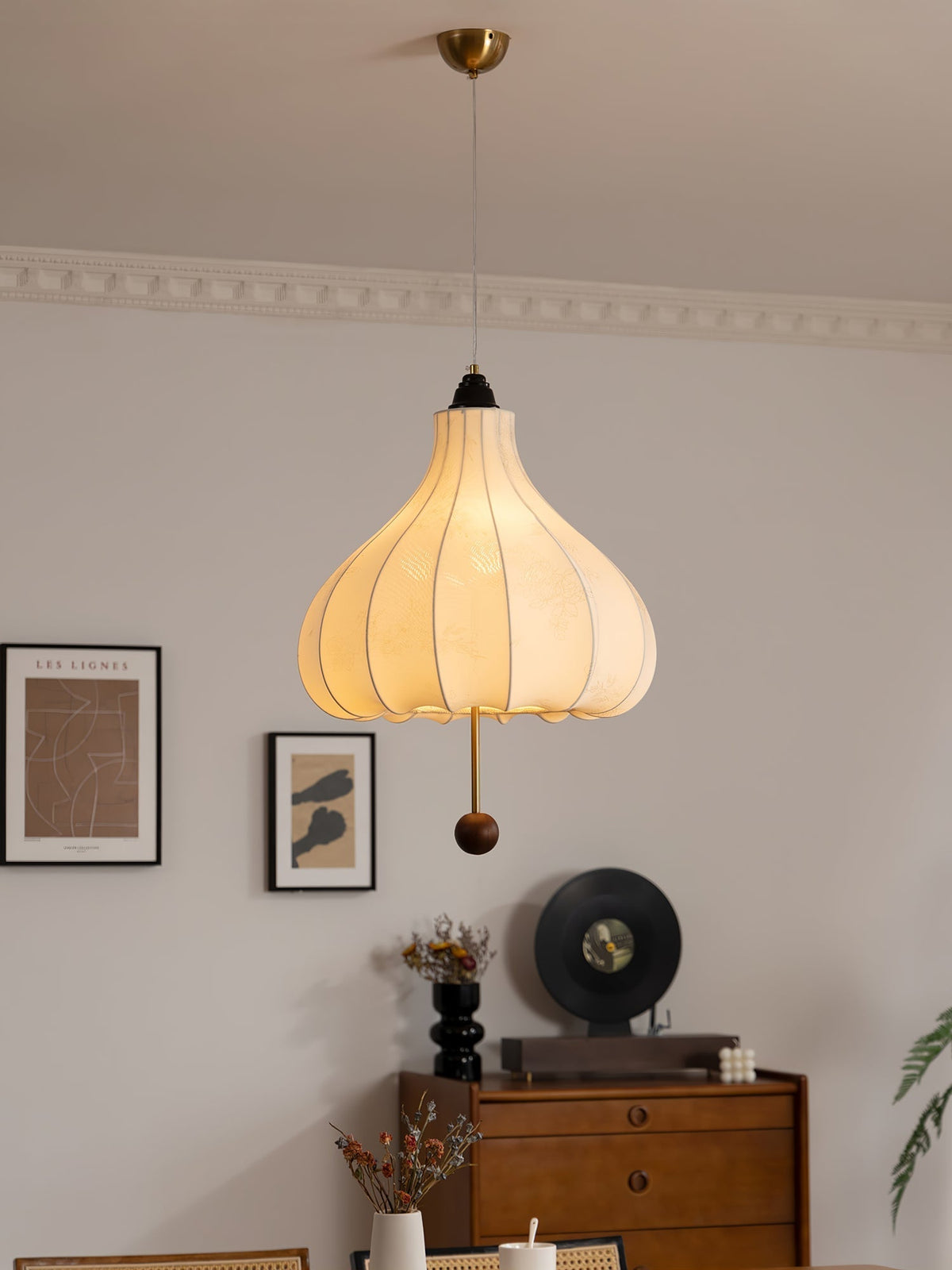 Sylerielle Pendelleuchte aus Stoff und Holz