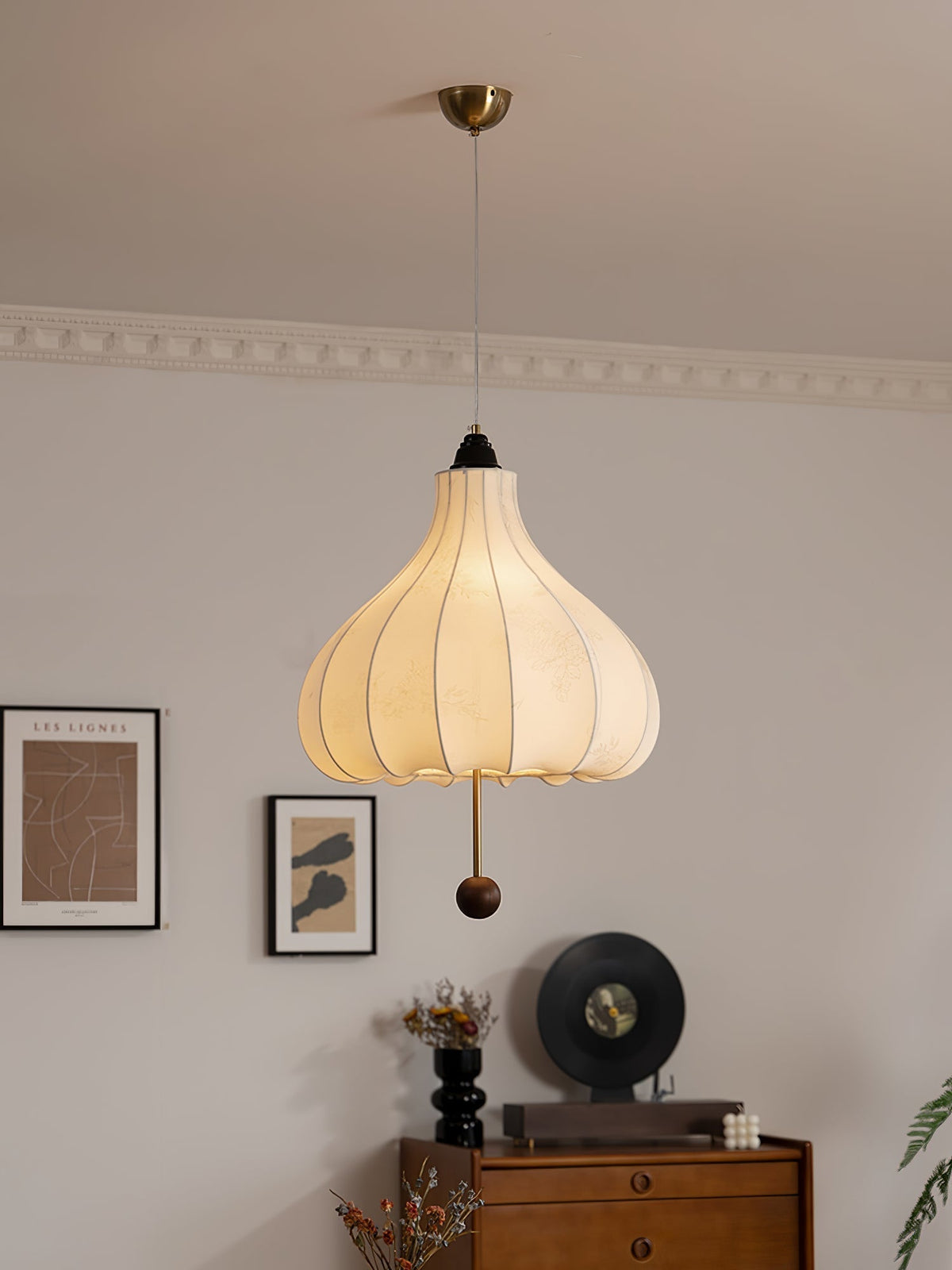 Sylerielle Pendelleuchte aus Stoff und Holz