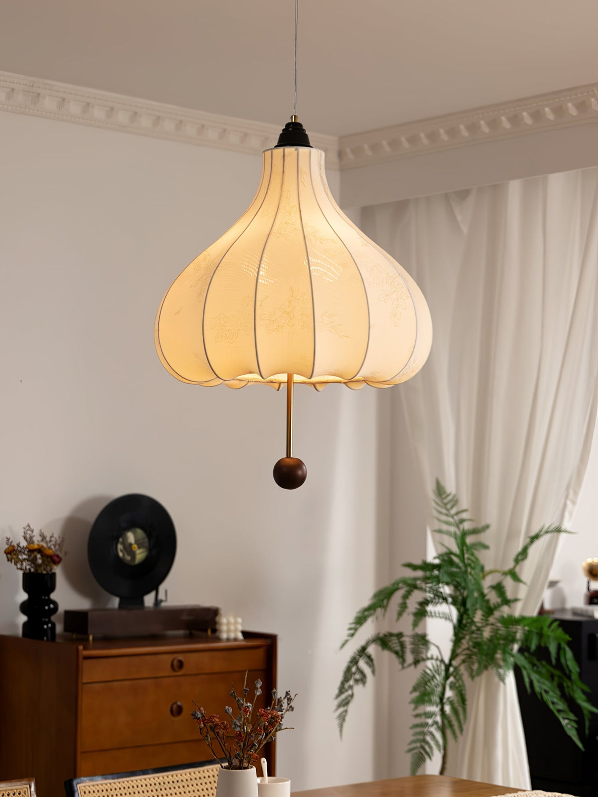 Sylerielle Pendelleuchte aus Stoff und Holz