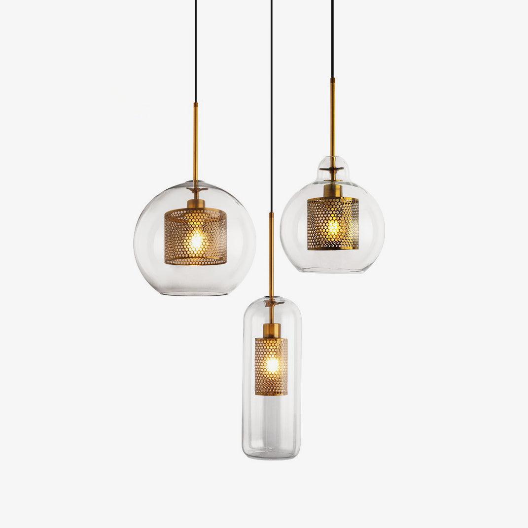 Eiruiella Pendelleuchte aus Glas mit Goldmaschenwerk für Esszimmer