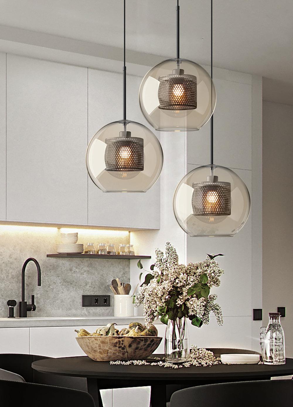 Eiruiella Pendelleuchte aus Glas mit Goldmaschenwerk für Esszimmer
